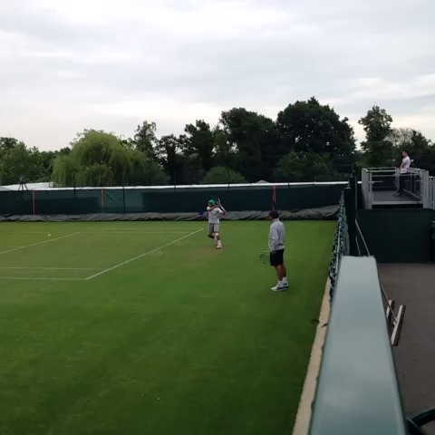 Watch: @RafaelNadal has a hit on #Wimbledon grass for the first time this year.